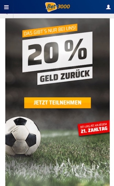 Bet3000 20% Cashback