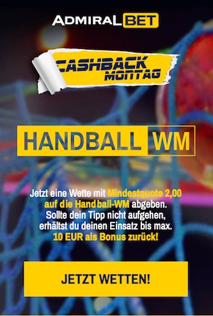Admiralbet Gratiswette - Handball WM Cashback Montag